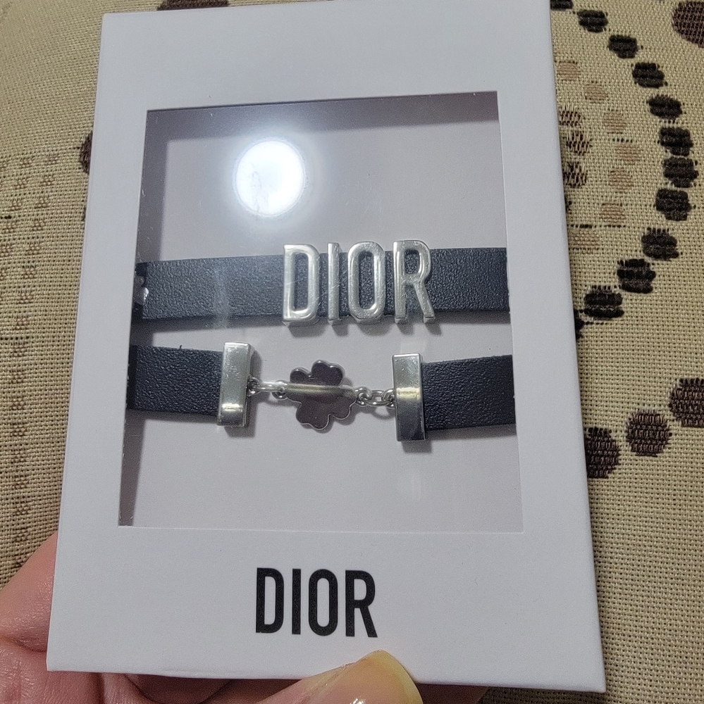 Dior Clover Silvertone Dark Blue Adjustable Bracelet